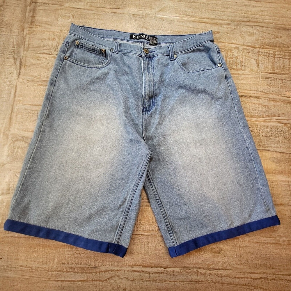 VINTAGE Koman Jean Shorts Mens 38 Blue Denim Jorts Baggy Hip Hop Y2K 90s